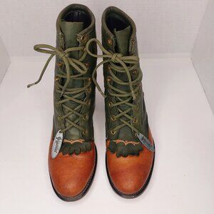 Laredo Granny Leather Lacer Packer Kiltie Western Boots Women's Size 6M